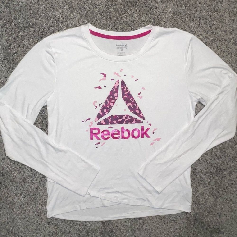Reebok Girls Long Sleeve T-shirt with thumb holes white pink purple Size XXL 18